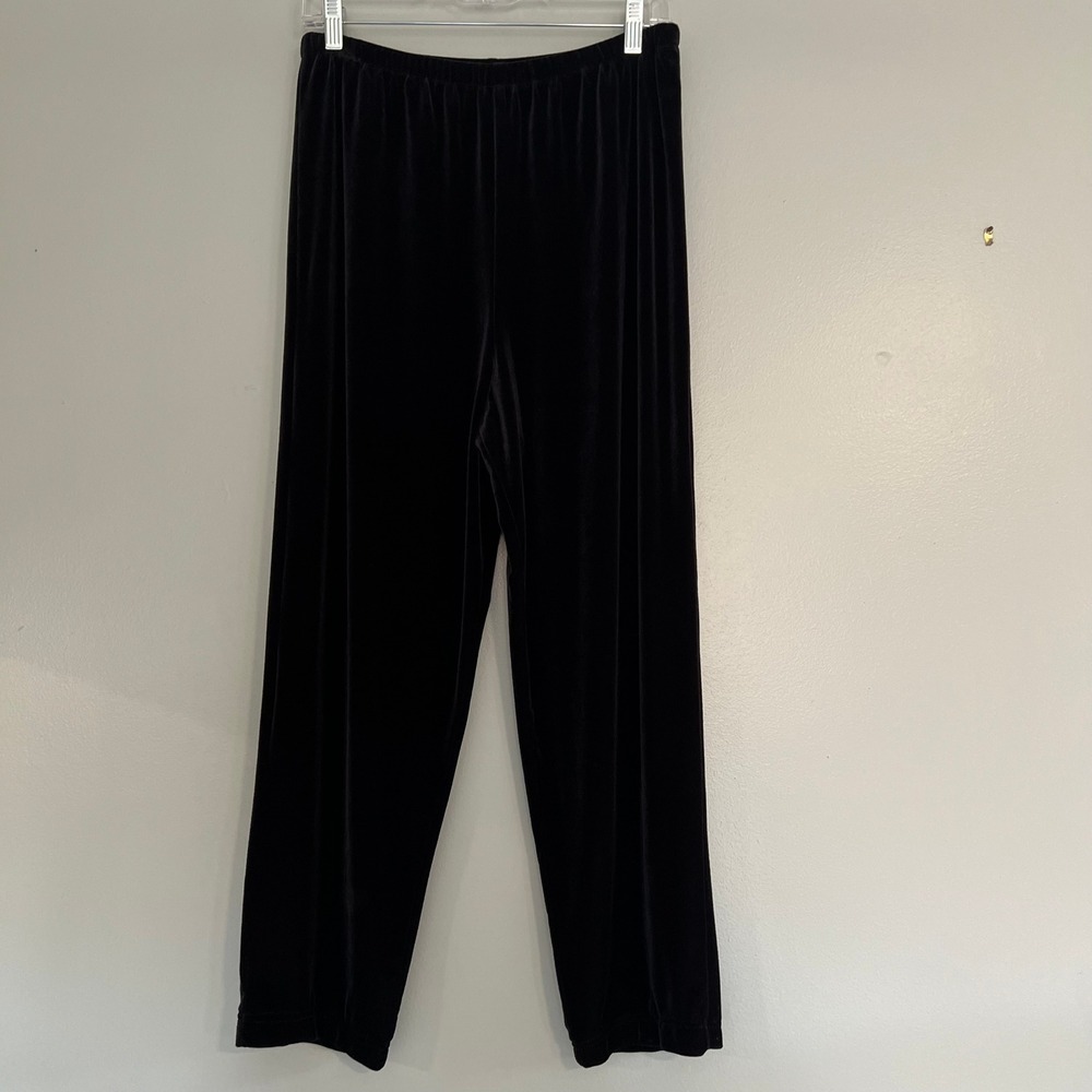 Lisa Josephs Black Velvet Pants Womens Medium Straight Leg Elastic Waist USA